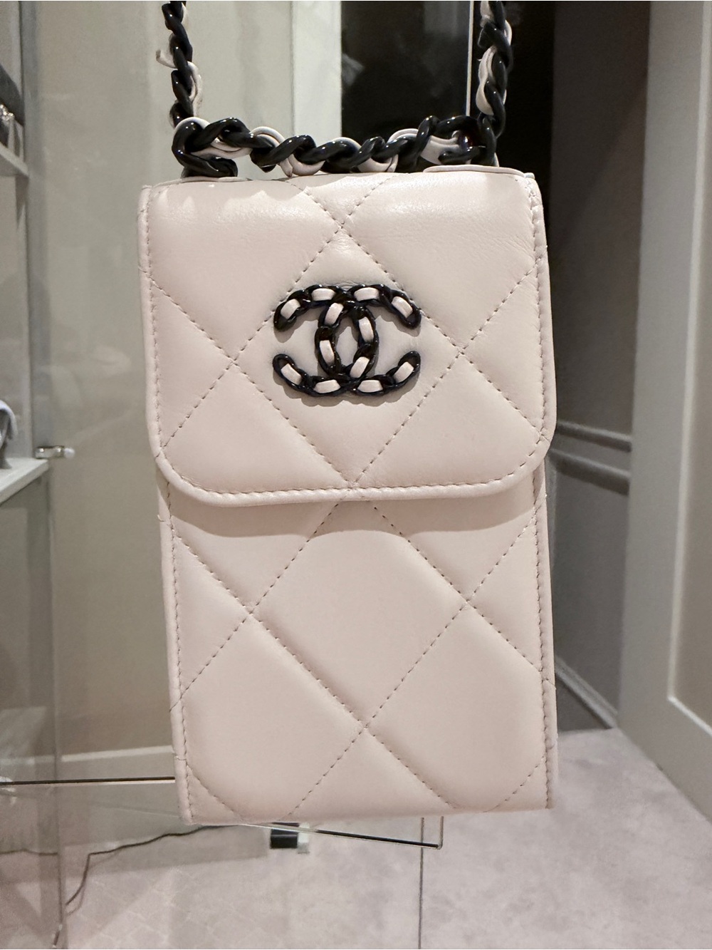 CHANEL Quilted Mini Phone Pouch - Pale Pink with Black Hardware